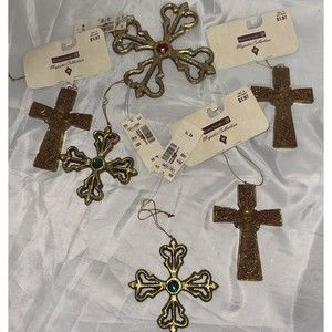 Vintage lots of Christmas Ornaments Good Solid Quality New With Tags Cross Gold